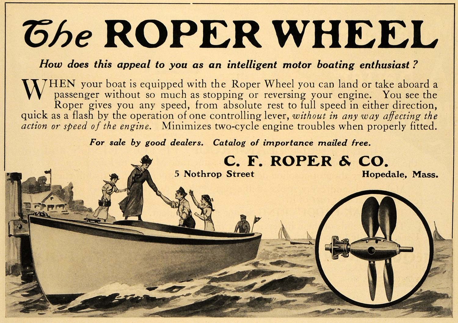 1913 Ad C. F. Roper Wheel Boat Propeller Hopedale Mass - ORIGINAL MB2
