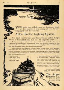 1913 Ad Apple Aplco Electric Lighting System Boating - ORIGINAL ADVERTISING MB2