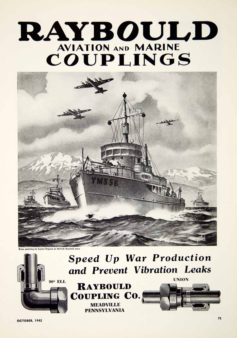 1942 Ad Raybould Aviation Marine Couplings WWII Boat Navy Piping Aircraft MB3