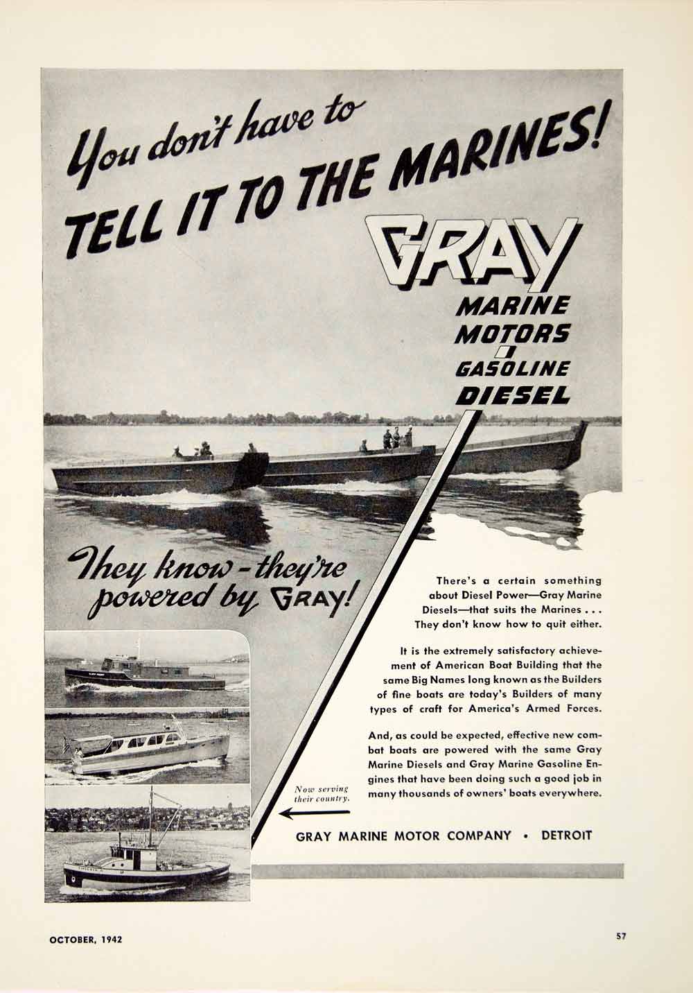 1942 Ad Gray Marine Motors Gasoline Diesel Boat WWII Engine Navy Power Yacht MB3