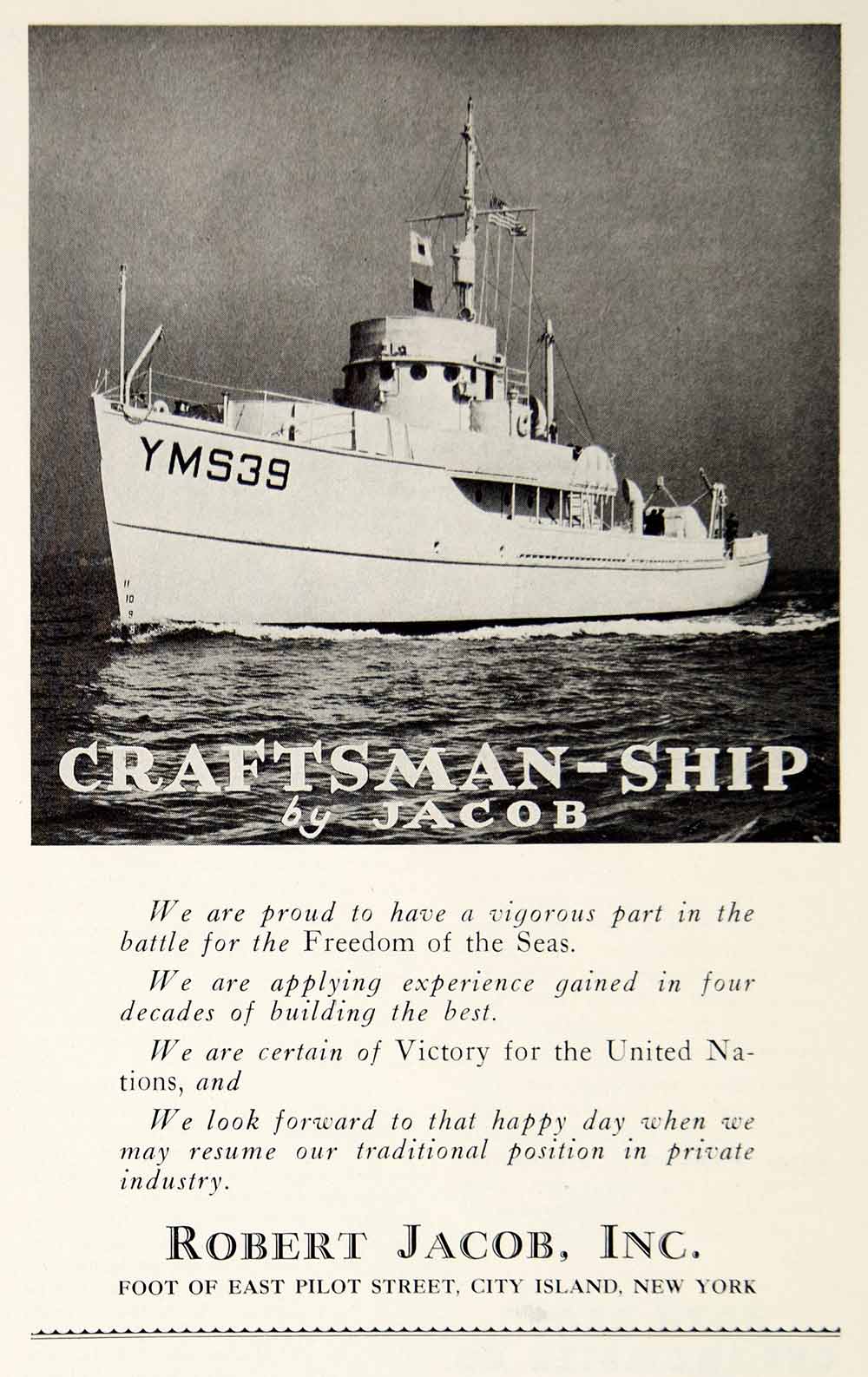 1942 Ad Robert Jacob Ship Boat Marine Navy WWII Victory War Construction MB3