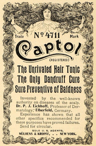 1898 Ad Captol Hair Tonic Dandruff Mulhens Kropeff Head - ORIGINAL MCC1