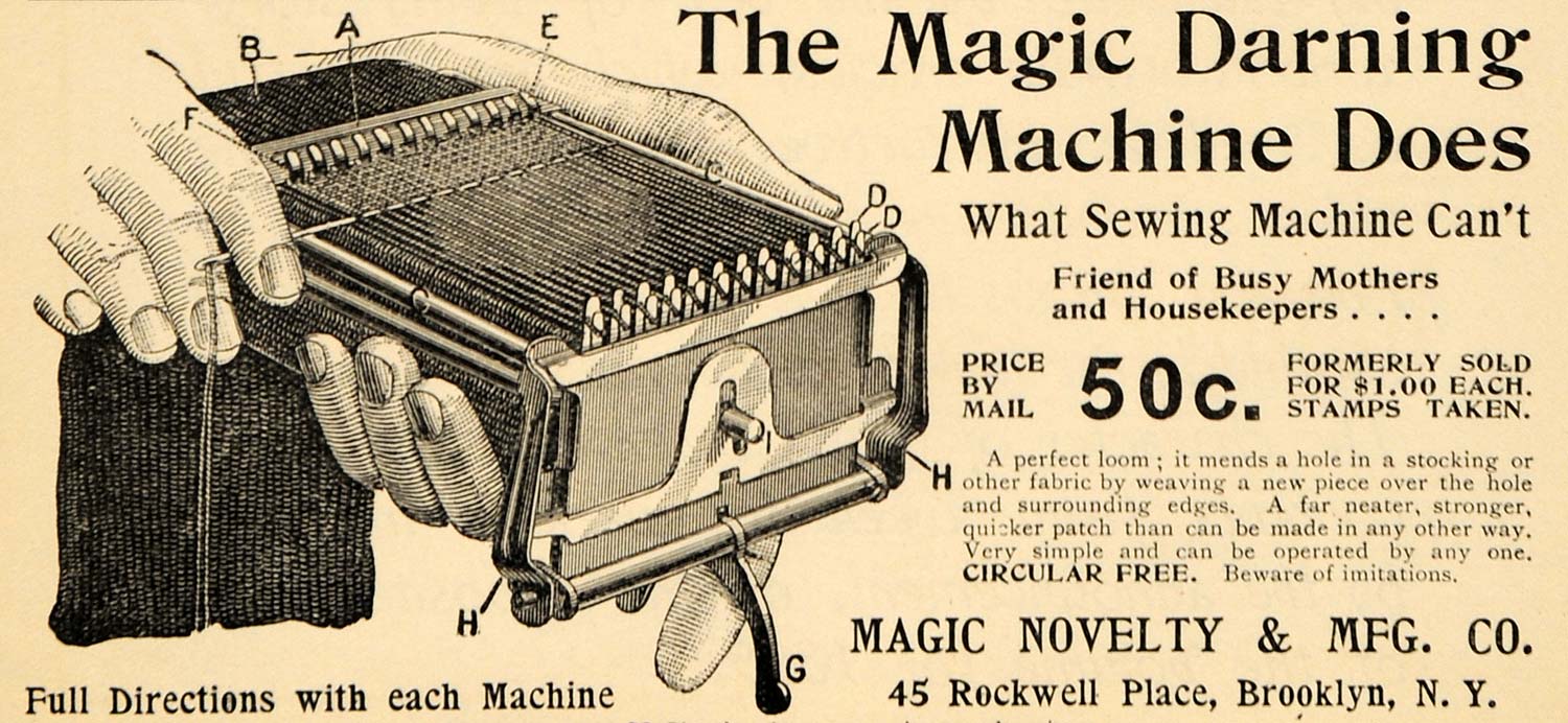 1898 Ad Magic Darning Machine Novelty Sewing Loom Patch - ORIGINAL MCC1