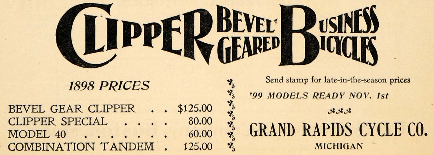 1898 Ad Grand Rapids Cycle Bevel Gear Tandem Bicycle - ORIGINAL ADVERTISING MCC1