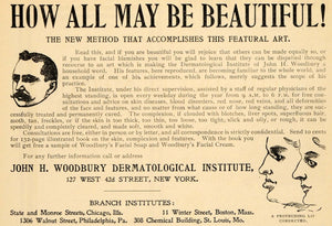1898 Ad John Woodbury Dermatological Institute Beauty - ORIGINAL MCC1