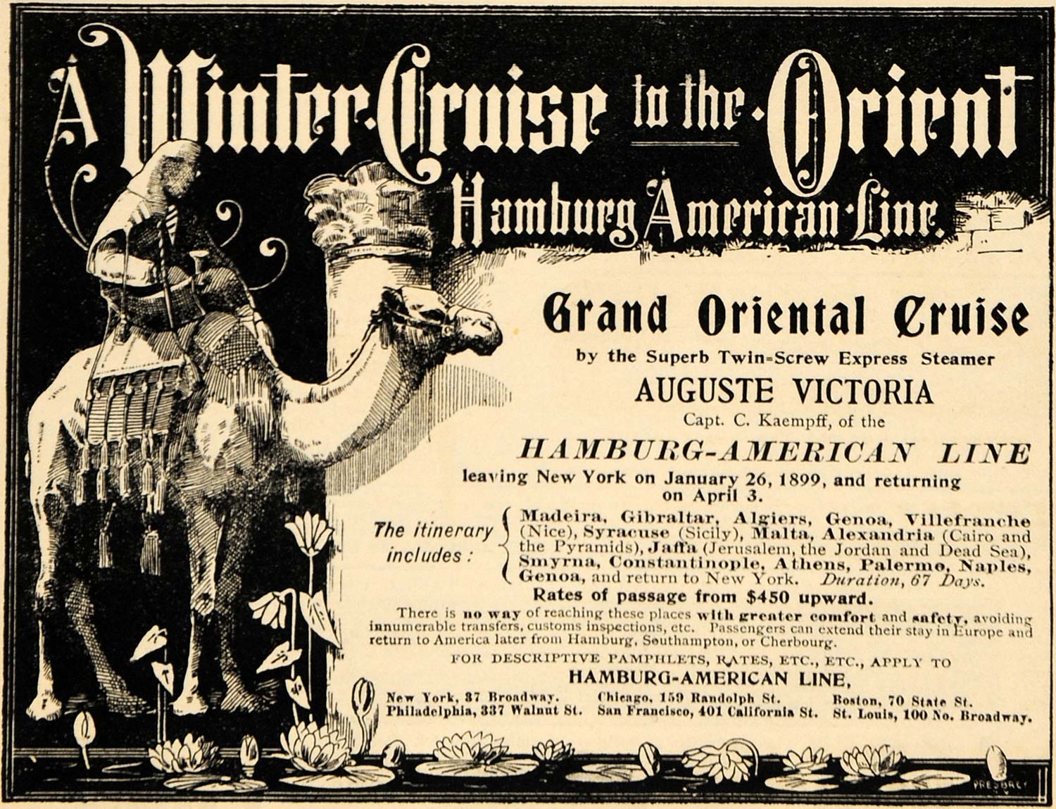 1898 Ad Hamburg American Line Cruise Ship Winter Orient - ORIGINAL MCC1