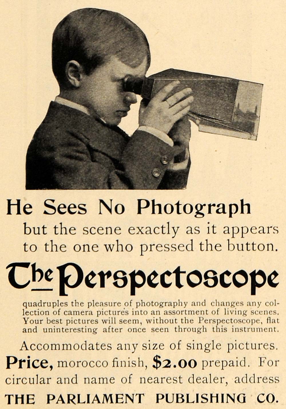 1898 Ad Perspectoscope Photograph Parliament Toy Camera - ORIGINAL MCC1