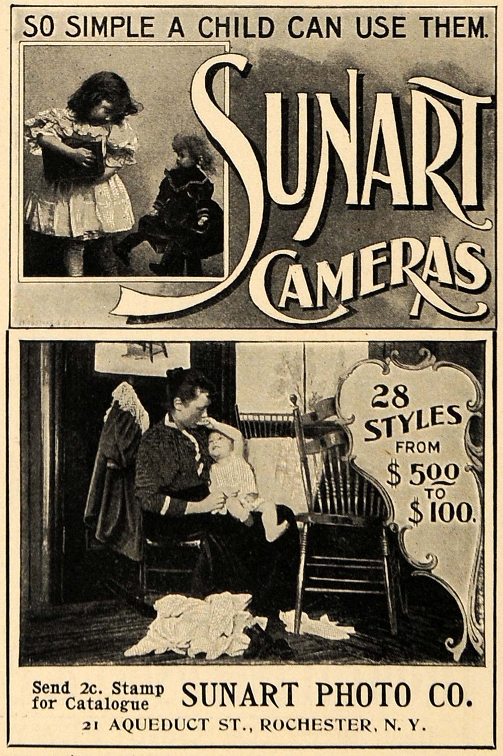 1898 Ad Sunart Camera Photo Photograph Child Rochester - ORIGINAL MCC1