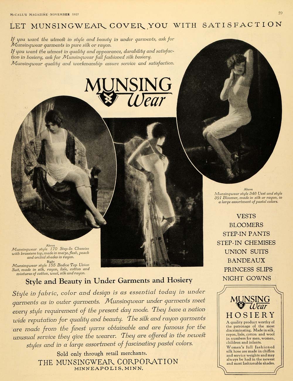 1927 Ad Musingwear Corp. Vest Union Suits Gowns Clothes - ORIGINAL MCC2