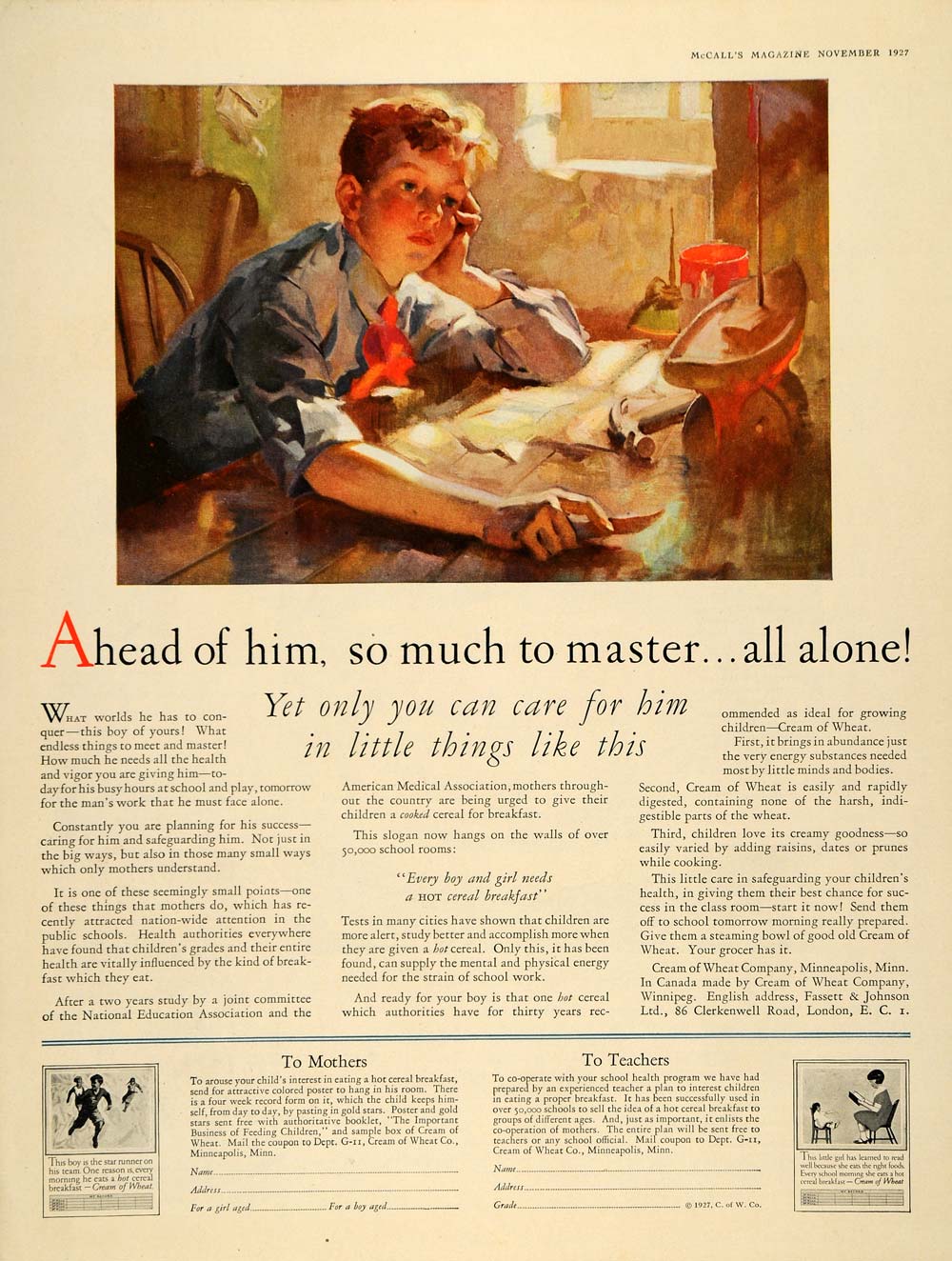 1927 Ad Cream of Wheat Co. Cereal Breakfast Child Food - ORIGINAL MCC2