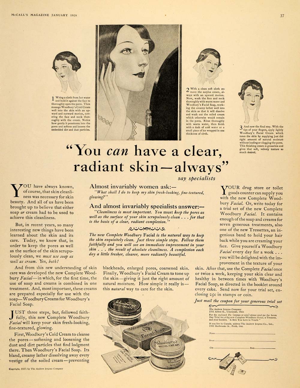 1928 Ad Andrew Jergens Co. Woodbury's Facial Cream Cosmetics Beauty MCC2