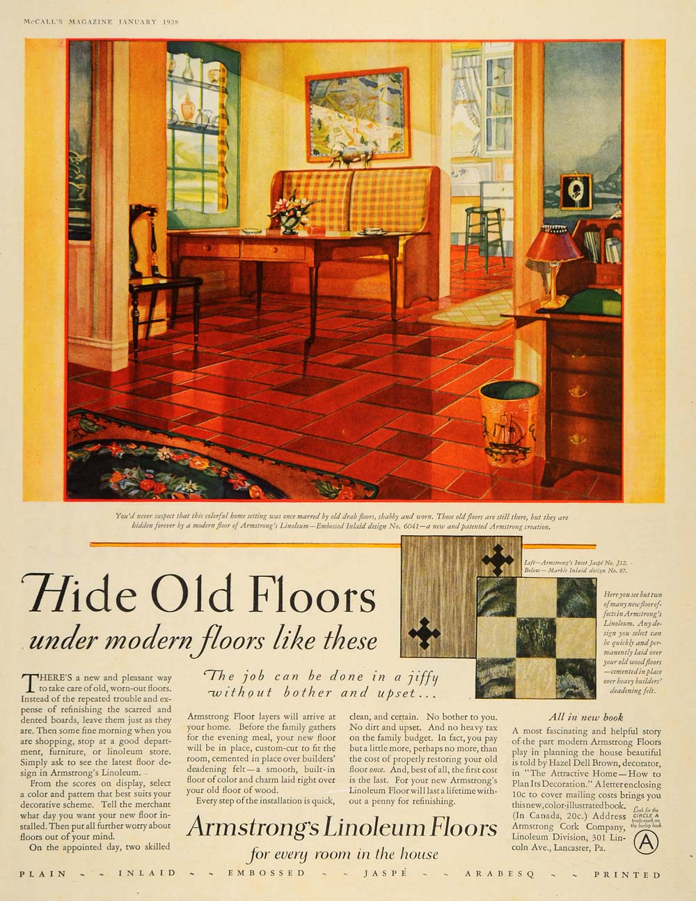 1928 Ad Armstrong Cork Linoleum Floors Interior Design - ORIGINAL MCC2