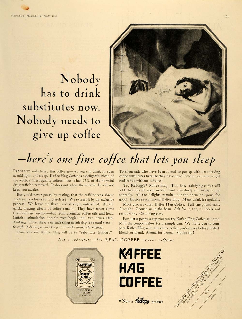 1928 Ad Kaffee Hag Corp Coffee Roasted Grain Beverage - ORIGINAL MCC2