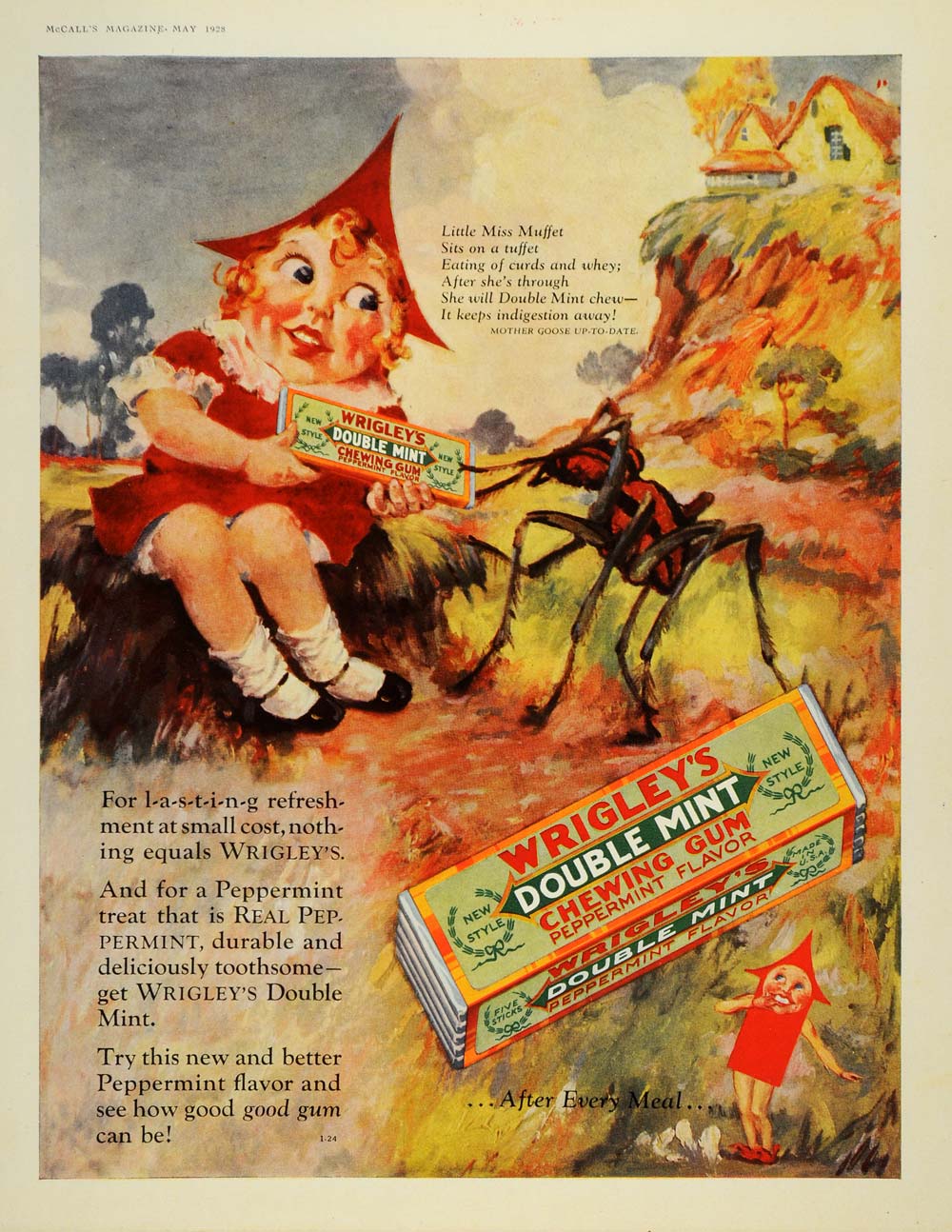 1928 Ad Wrigley Doublemint Chewing Gum Miss Muffet Ant - ORIGINAL MCC2