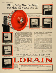 1928 Ad American Stove Co. Lorain Red Wheel Gas Range - ORIGINAL MCC2