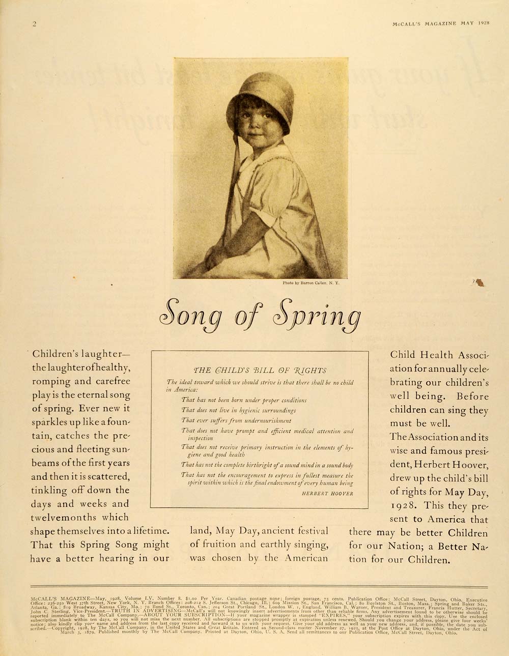 1928 Ad Child Health Association Song of Spring Hoover - ORIGINAL MCC2