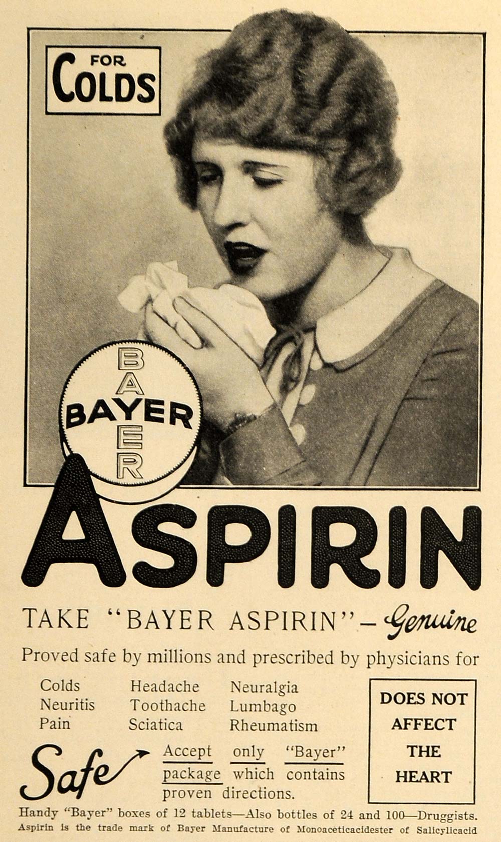 1927 Ad Bayer Co. Genuine Bayer Aspirin Pain Reliever ORIGINAL MCC2