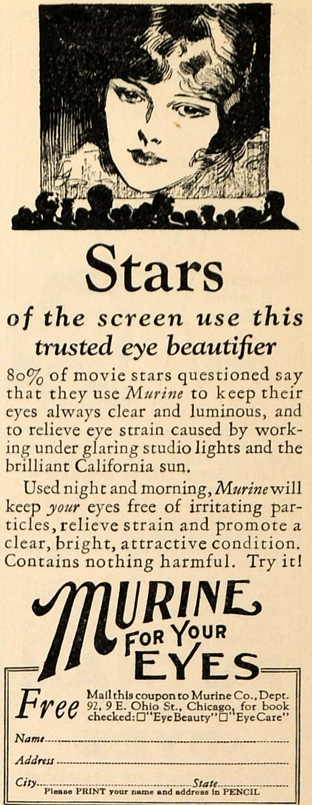 1927 Ad Murine Co. Eye Lubricant Drops Redness Relief - ORIGINAL MCC2