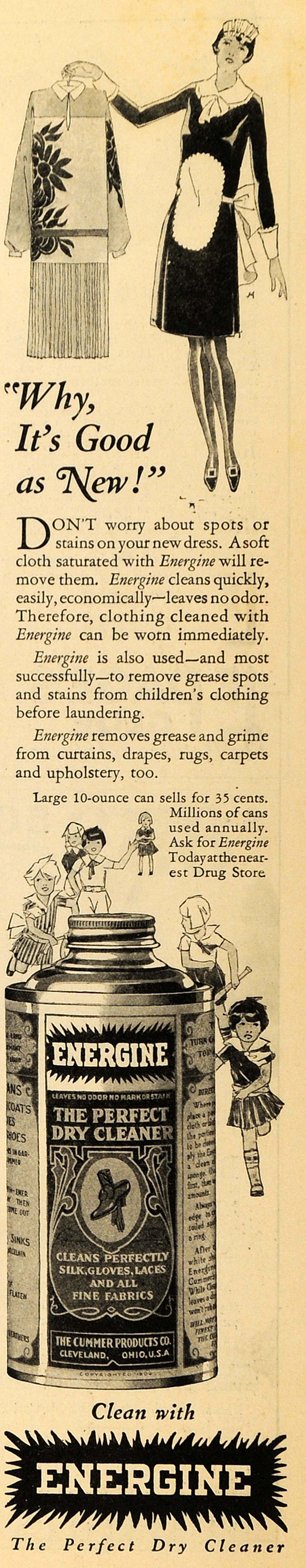 1927 Ad Cummer Products Co. Energine Dry Fabric Cleaner - ORIGINAL MCC2