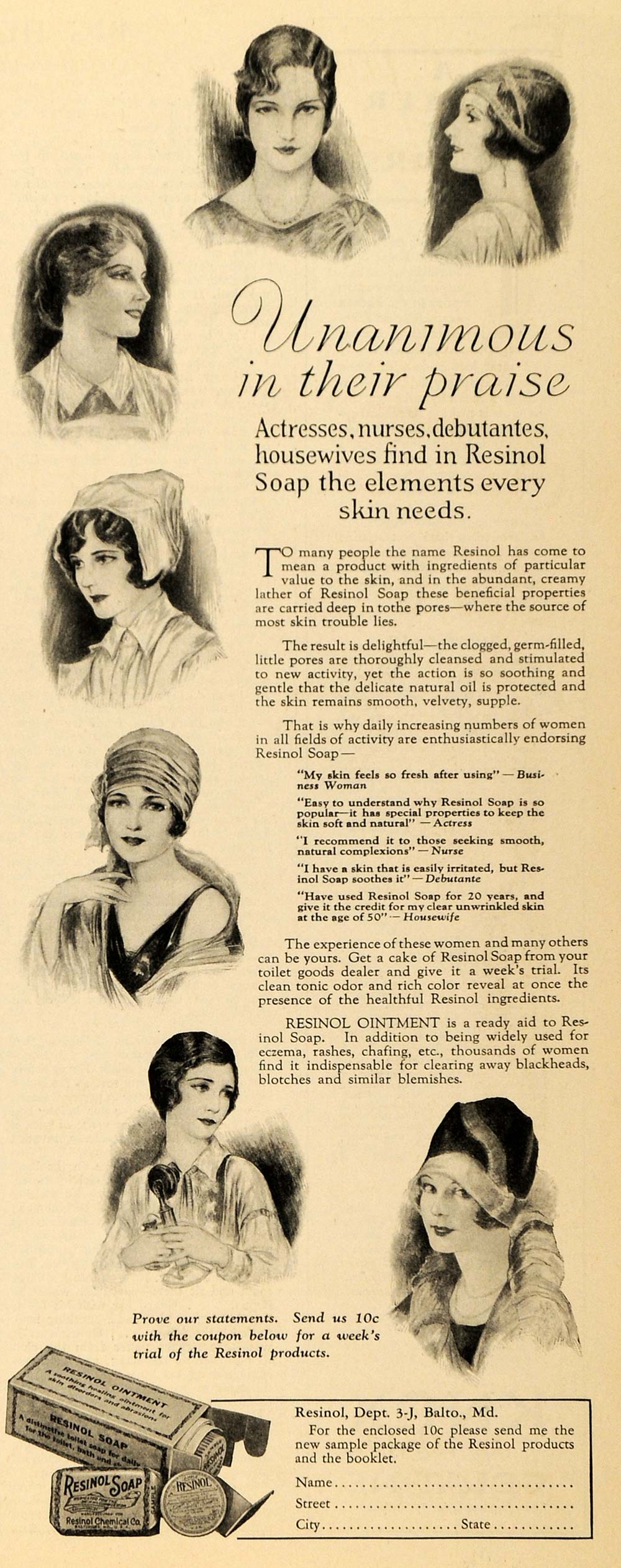 1927 Ad Resinol Ointment Chemical Skin Care Ointment Soap - ORIGINAL MCC2