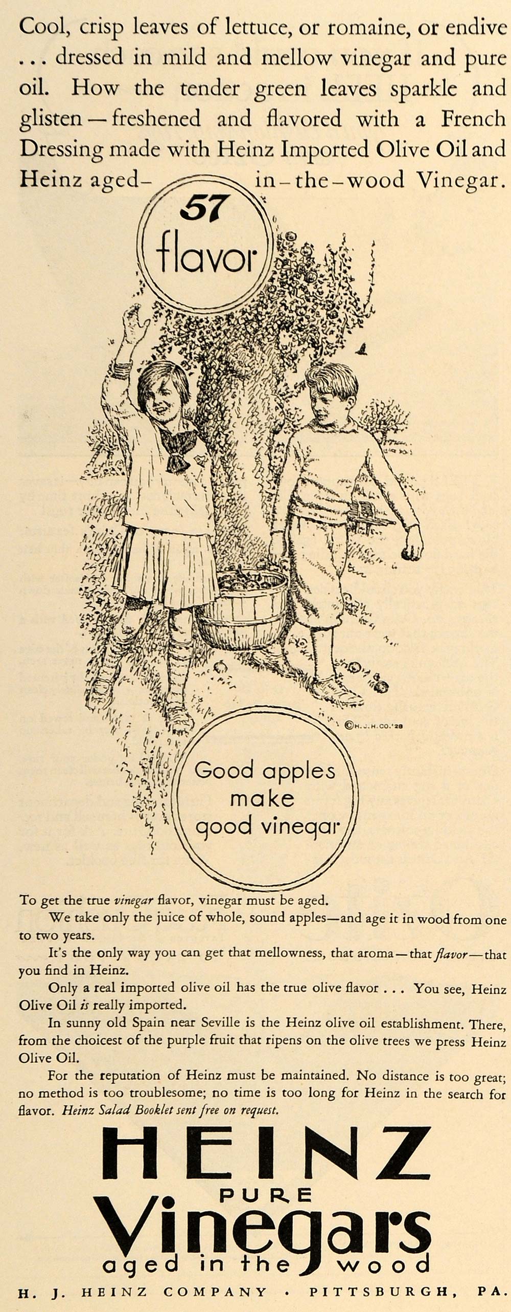 1928 Ad H J Heinz Co Pure Vinegar Salad Dressing Child - ORIGINAL MCC2