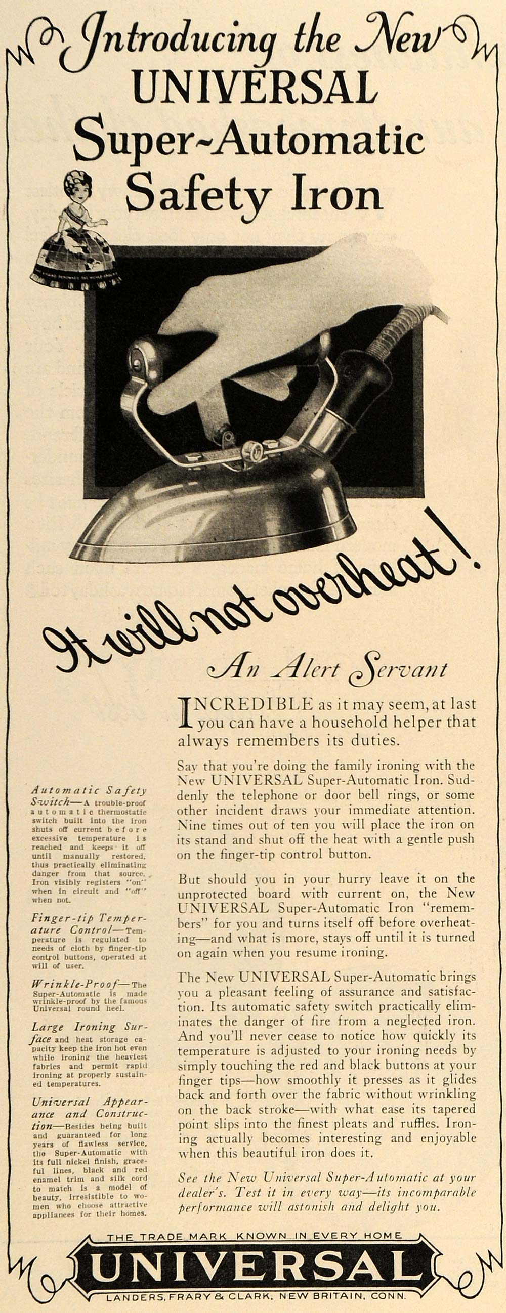 1928 Ad Landers Frary Clark Universal Automatic Iron - ORIGINAL ADVERTISING MCC2
