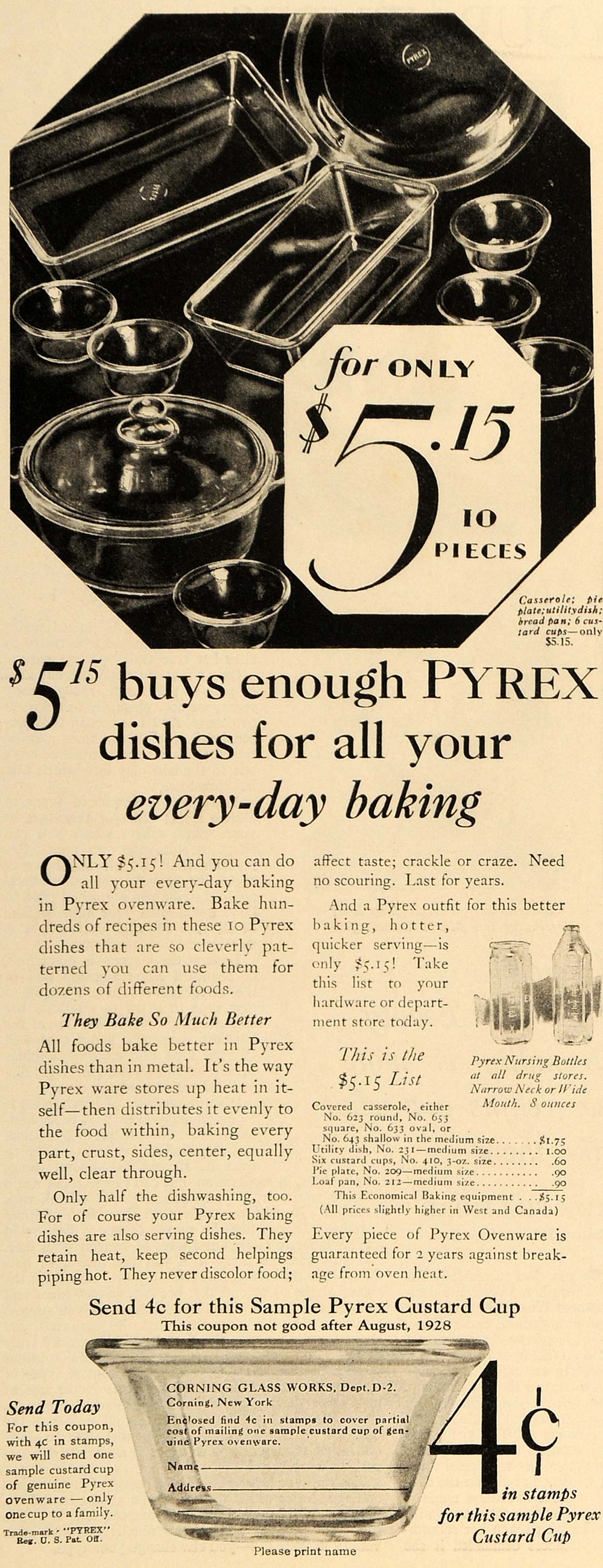 1928 Ad Corning Glass Works Pyrex Custard Cups Dishes - ORIGINAL MCC2