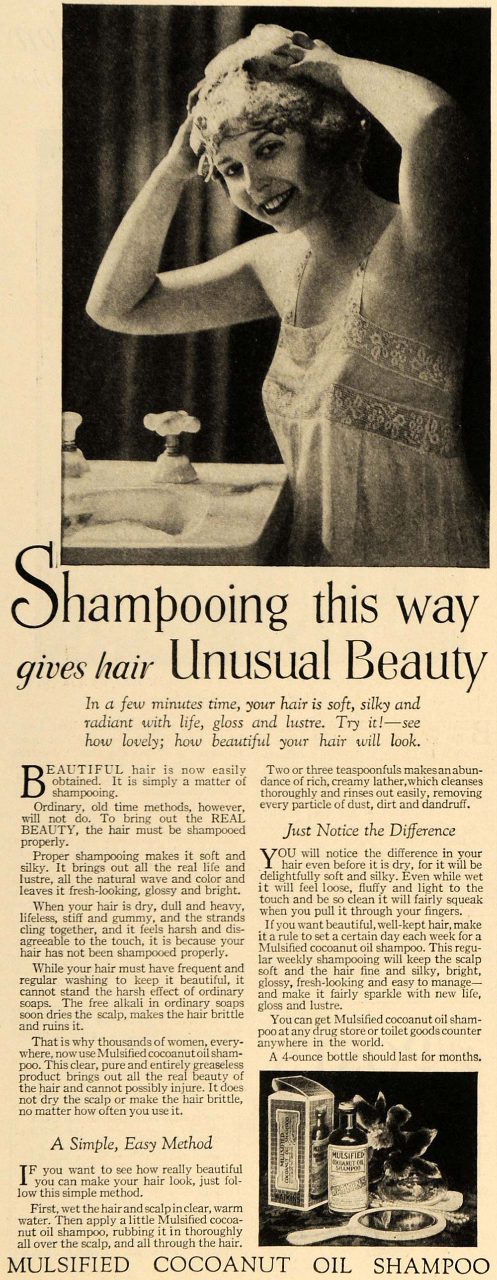 1928 Ad Watkin Mulsified Cocoanut Oil Shampoo Hair Care - ORIGINAL MCC2