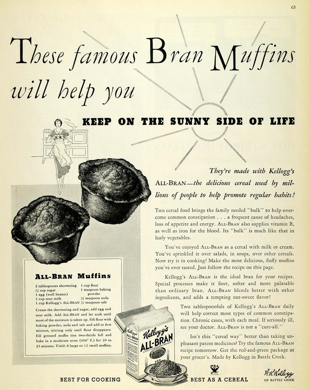 1934 Ad Kellogg's All Bran Cereal Muffins Breakfast - ORIGINAL ADVERTISING MCC4