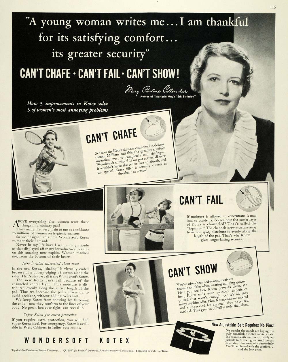 1935 Ad Wondersoft Kotex Feminine Hygiene Pads Tennis - ORIGINAL MCC4