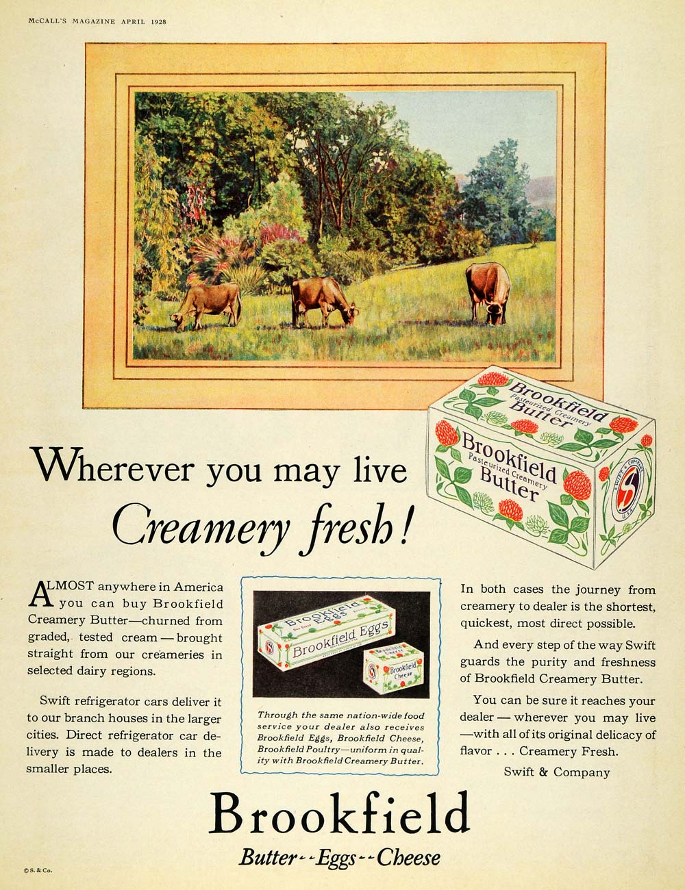 1928 Ad Brookfield Creamery Butter Egg Cheese Dairy Cow - ORIGINAL MCC4