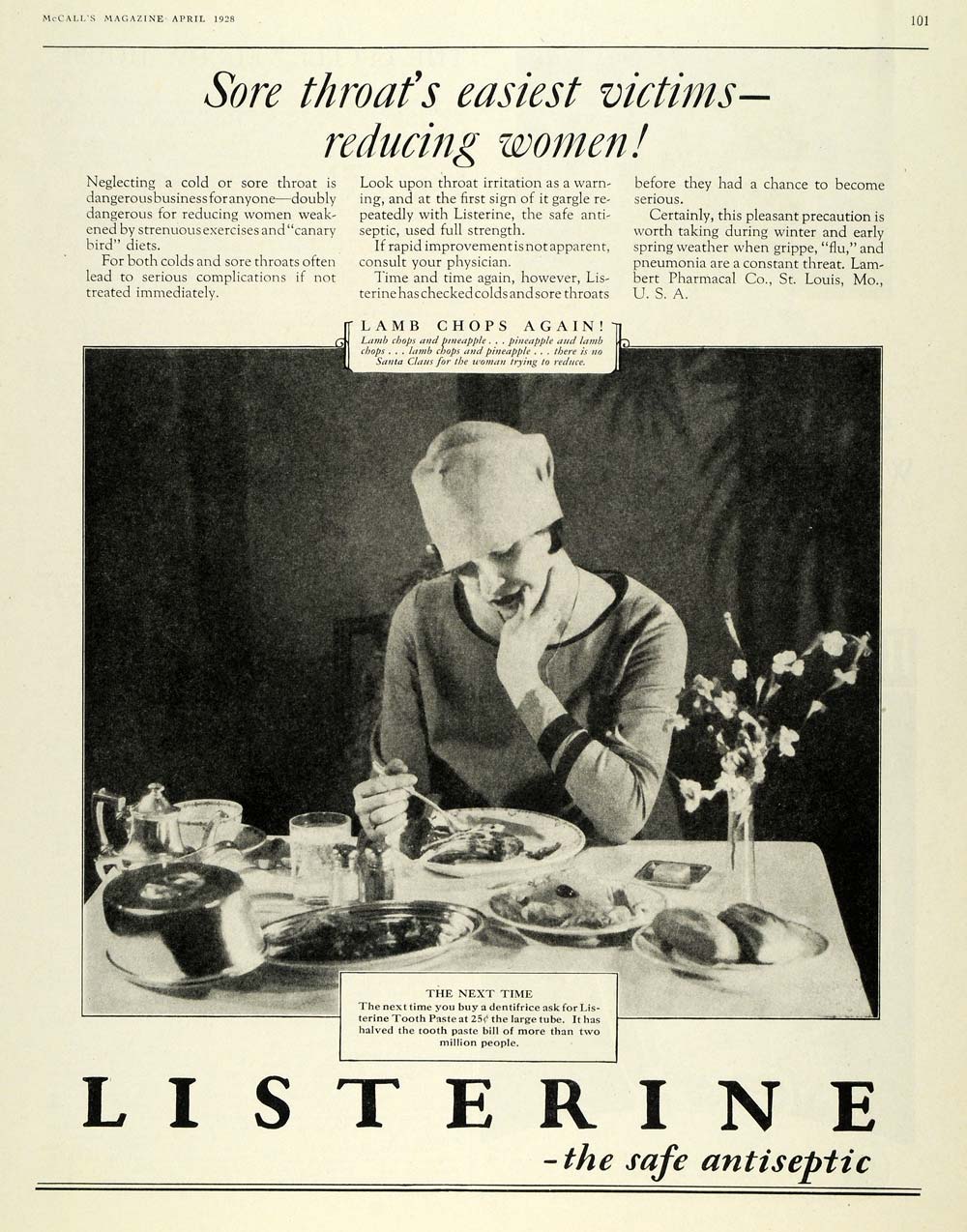 1928 Ad Lambert Listerine Antiseptic Lamb Chops Dinner - ORIGINAL MCC4