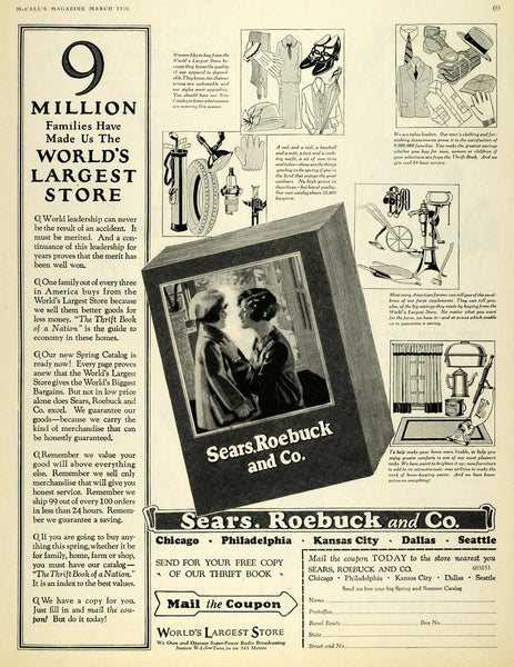 1926 Ad Sears Roebuck Department Store Retail Catalogue - ORIGINAL