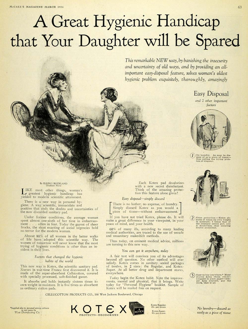 1926 Ad Kotex Female Hygiene Sanitary Pads Cellucotton - ORIGINAL MCC4