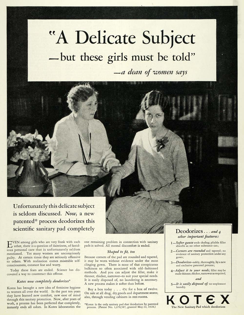 1928 Ad Kotex Sanitary Pad Deodorizer Period Gauze Girl - ORIGINAL MCC4
