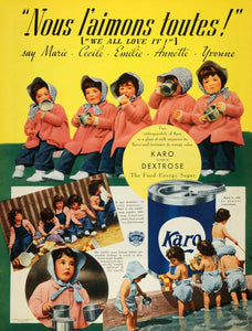 1937 Ad Karo Food Energy Sugar Dextrose Girls Eating - ORIGINAL ADVERTISING MCC4