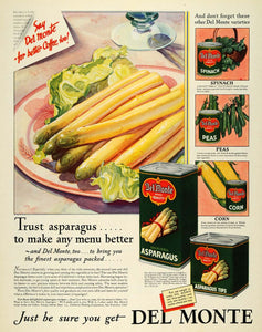 1931 Ad Del Monte Canned Vegetables Asparagus Spinach - ORIGINAL MCC4