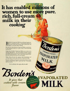 1927 Ad Borden's Evaporated Milk Can Housewife Baking - ORIGINAL MCC4
