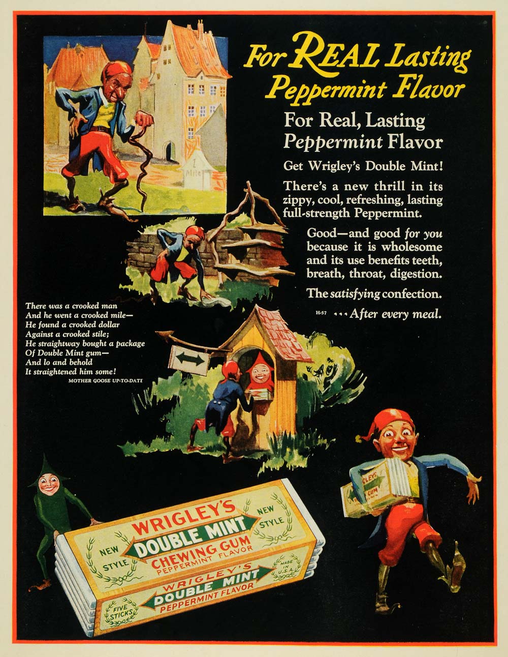 1927 Ad Wrigley's Doublemint Gum Spearmen Mother Goose - ORIGINAL MCC4