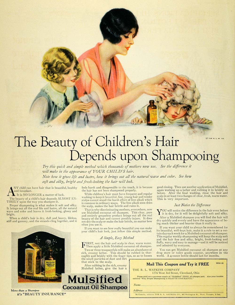 1926 Ad Mulsified Cocoanut Oil Shampoo Children Hair - ORIGINAL ADVERTISING MCC4