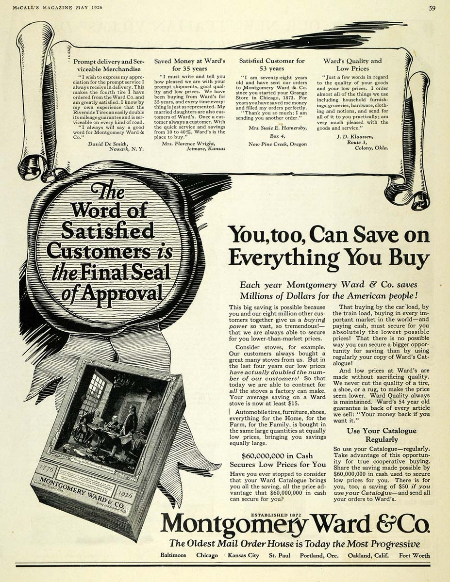 1926 Ad Montgomery Ward Mail Order Catalog Clothing ORIGINAL ADVERTI