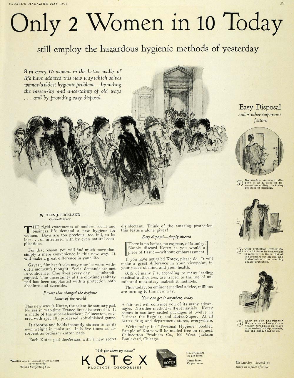 1926 Ad Sanitary Pad Kotex Feminine Hygiene Cellucotton - ORIGINAL MCC4