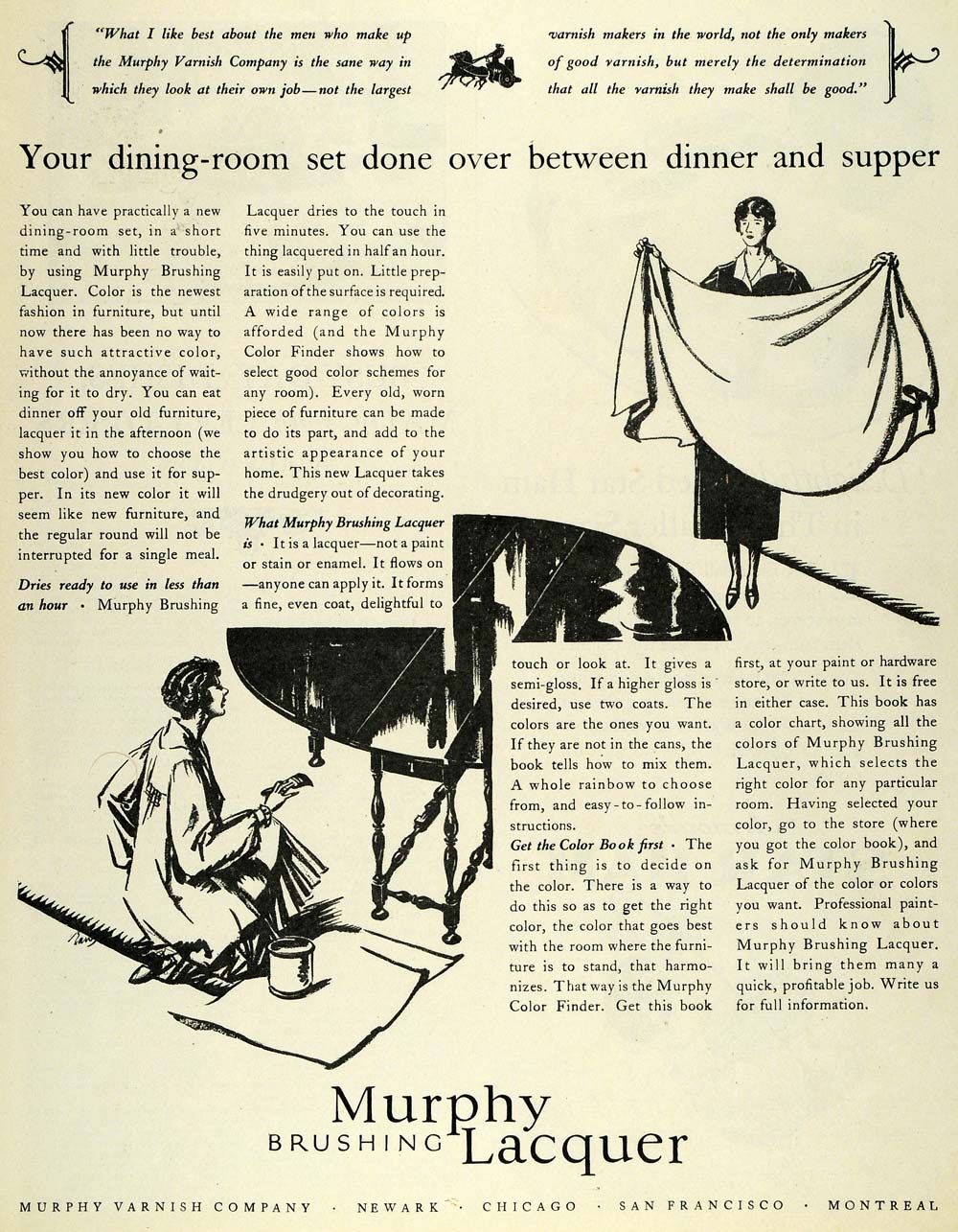 1926 Ad Murphy Brushing Lacquer Furniture Polish Chores - ORIGINAL MCC4