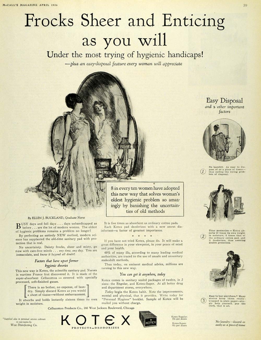 1926 Ad Feminine Hygiene Sanitary Pads Kotex Chicago - ORIGINAL ADVERTISING MCC4