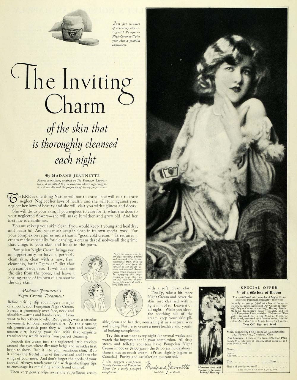 1926 Ad Pompeian Night Cream Madame Jeannette Skin Care - ORIGINAL MCC4
