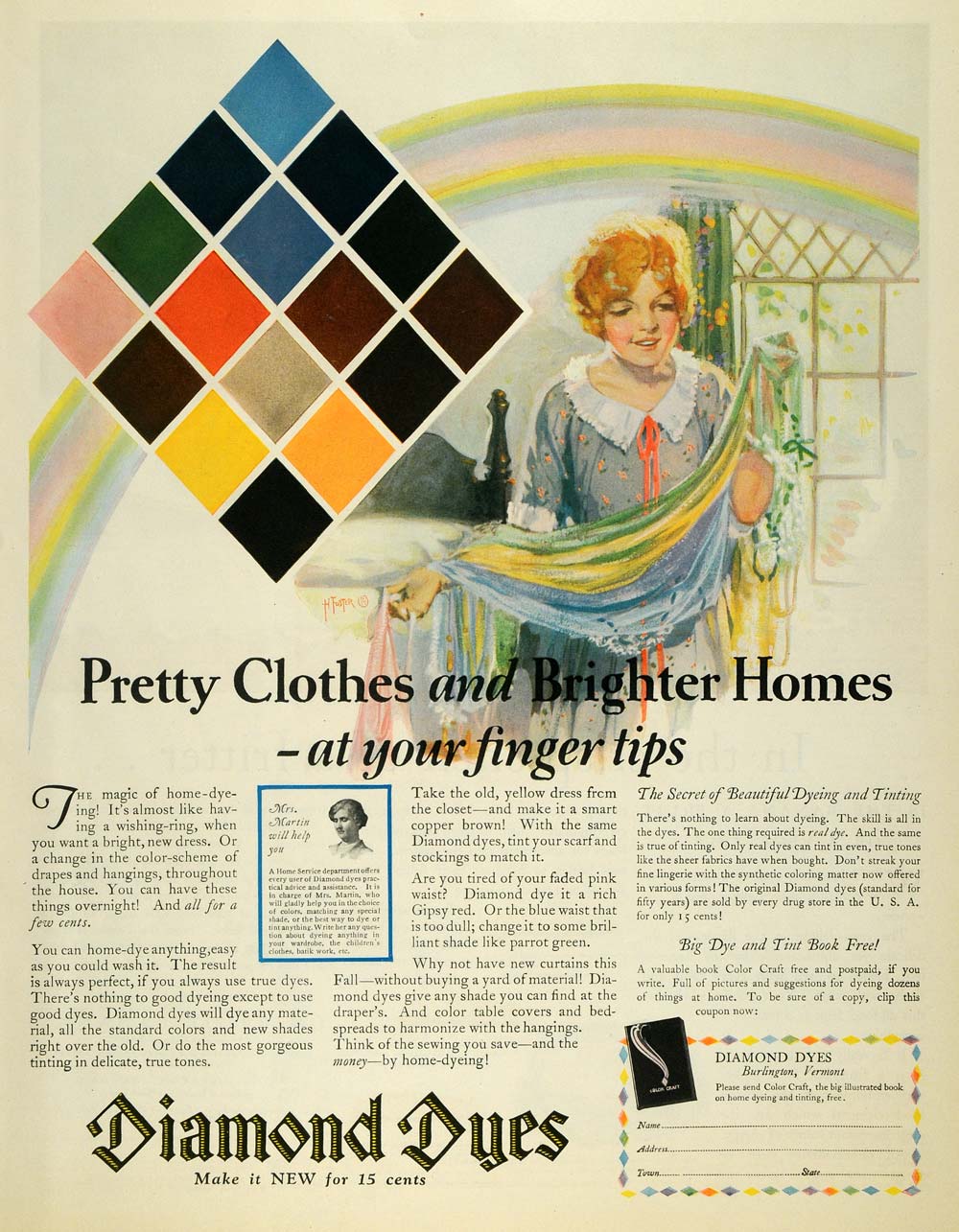 1926 Ad Diamond Dyes Clothes Price Mrs. Martin Vermont - ORIGINAL MCC4