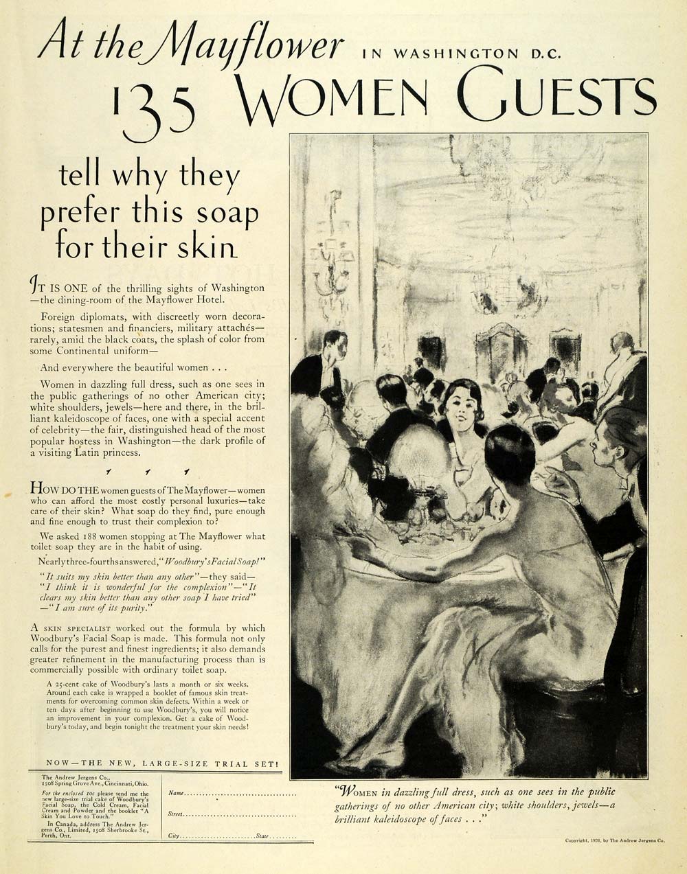 1926 Ad Andrew Jergens Soap Woodbury's Mayflower Hotel - ORIGINAL MCC4