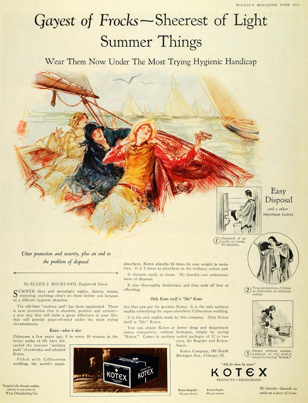 1927 Ad Ellen J. Buckland Nurse Kotex Sanitary Pads - ORIGINAL ADVERTISING MCC4