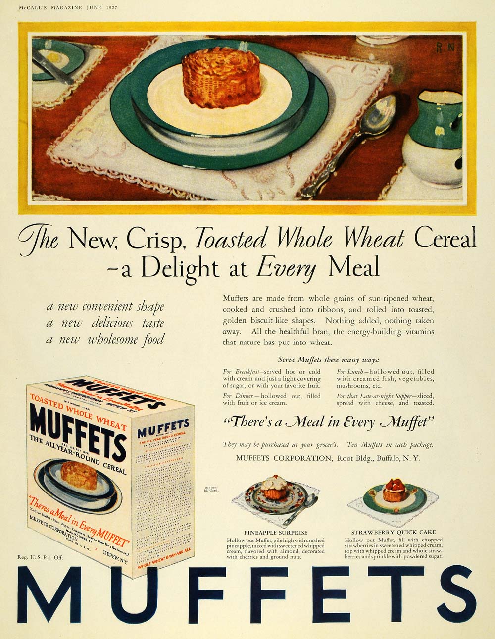 1927 Ad Muffets Cereal Whole Wheat Muffin Breakfast - ORIGINAL ADVERTISING MCC4