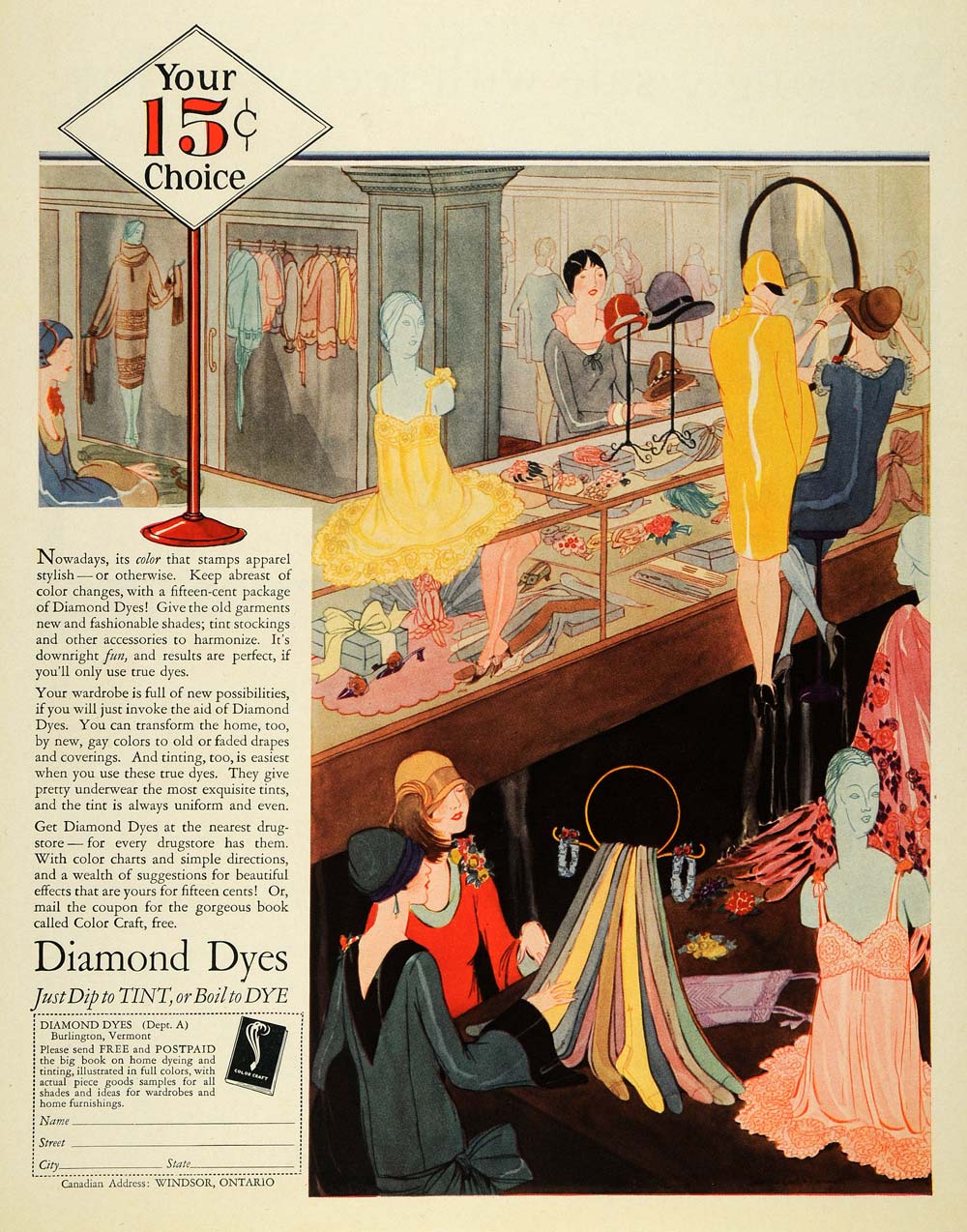 1928 Ad Diamond Fabric Dyes Fashion Clothing Dyeing - ORIGINAL ADVERTISING MCC4